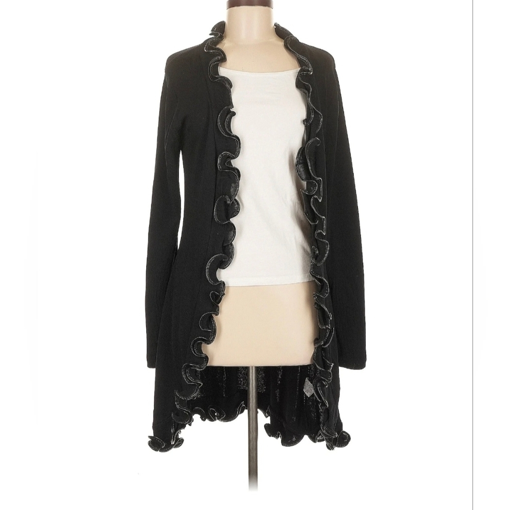 ravel Black Ruffle-Trim Cardigan